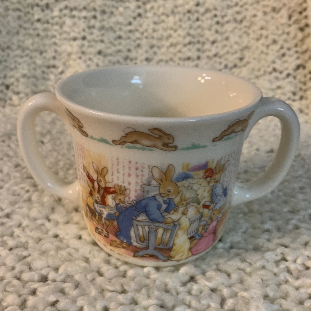 Royal Doulton Bunnykins mug, 3 inches tall with 2 handles.